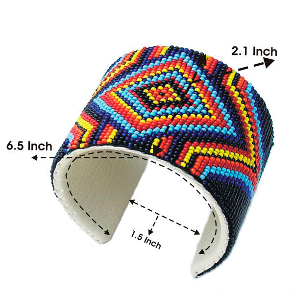 Multicolor Medicine Man's Eye Beadwork Men's Beaded Cuff Bracelet Leather