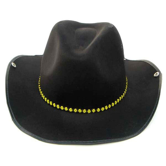 Black Yellow Seed Beaded Flower Beadwork Cowboy Hatband Waist Belt