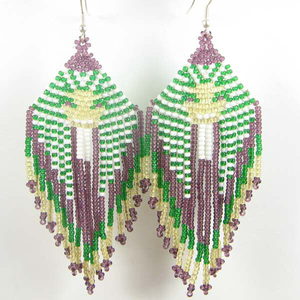 Tutankhamun Green & Purple Beaded Earrings