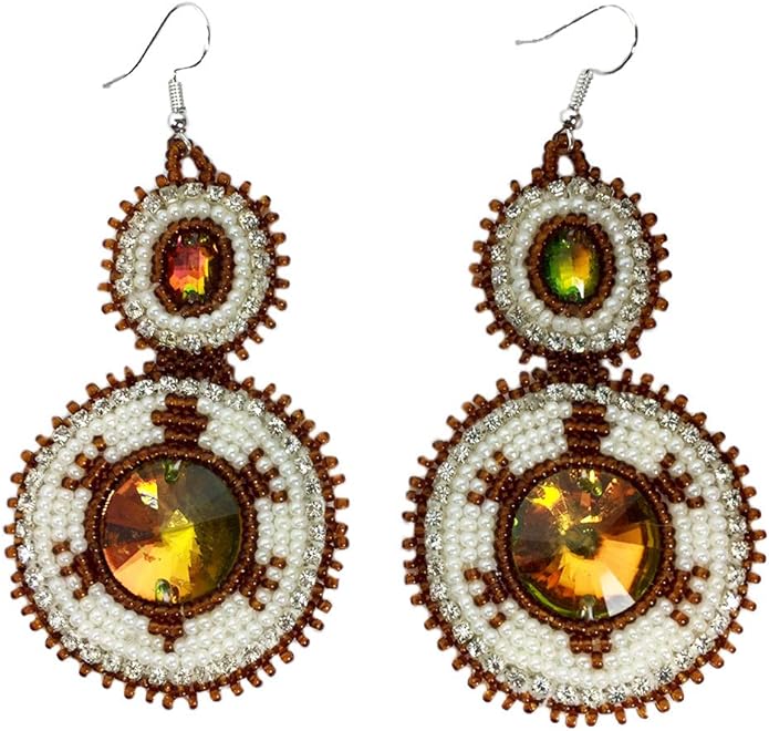 Handmade Beaded Cream Brown Turtle Dangle Fashion Hook Earrings