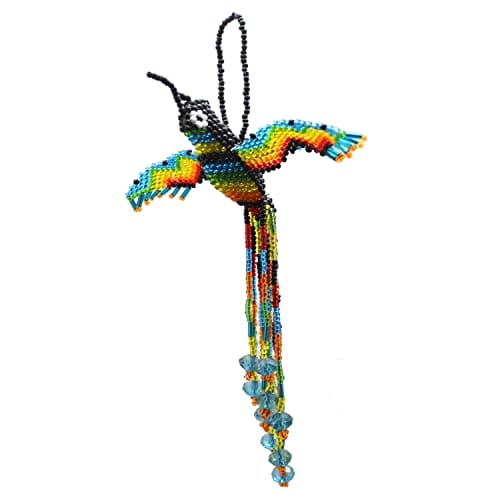 Beaded Fluttering Hanging Hummingbird Vibrant Colorful Home Décor (Aqua Blue Black)
