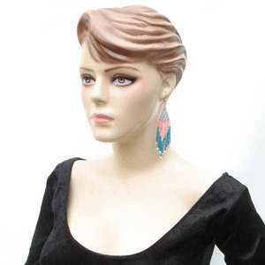 Handmade Beaded Pink Blue Bugle Seed Bead Big Earrings