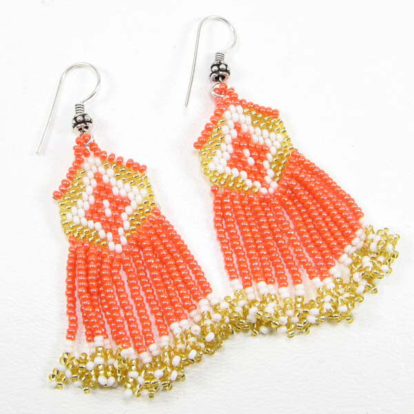 Handmade Beaded Dark Orange Seed Bead Earrings