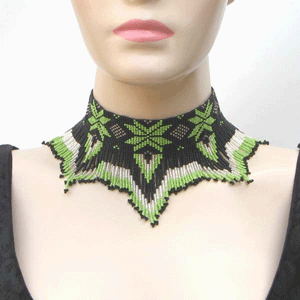 Vibrant Green Black Beaded Choker Necklace
