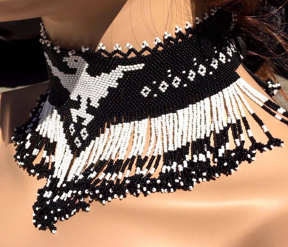 Black & White Eagle Beaded Choker Necklace