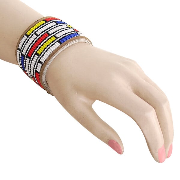 Adjustable Handmade Multicolored Beaded Leather Soft Cuff Bracelet | Unisex Bracelet