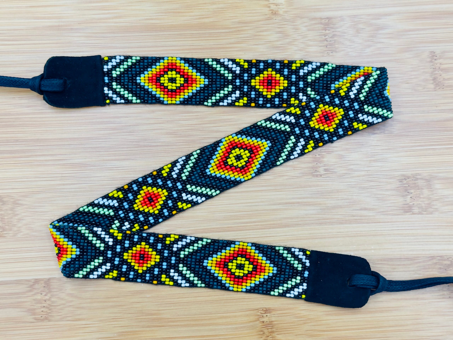 Handmade beaded Black Aztec adjustable Cowboy Rodeo Hatband