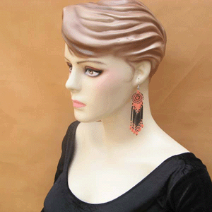 Handmade Beaded Dark Orange Opaque Black Seed Bead Earrings