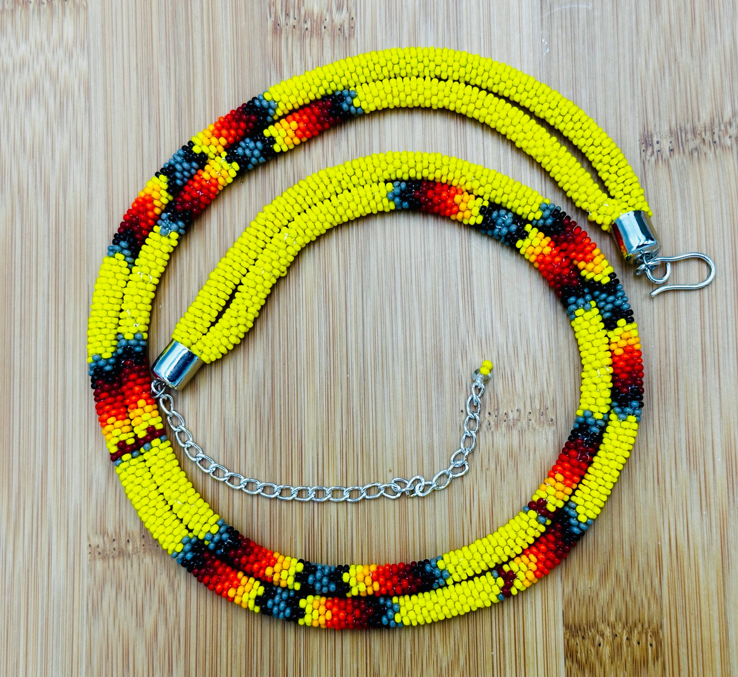 Handmade Beaded Yellow Rope double layered necklace