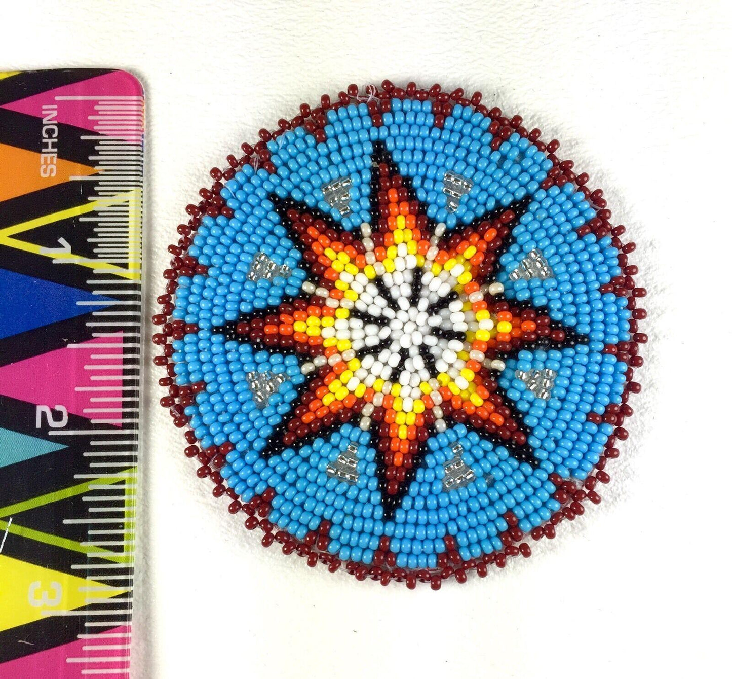 Native Style Handmade Turquoise Blue Star Beaded Appliques Rosette Q53/15
