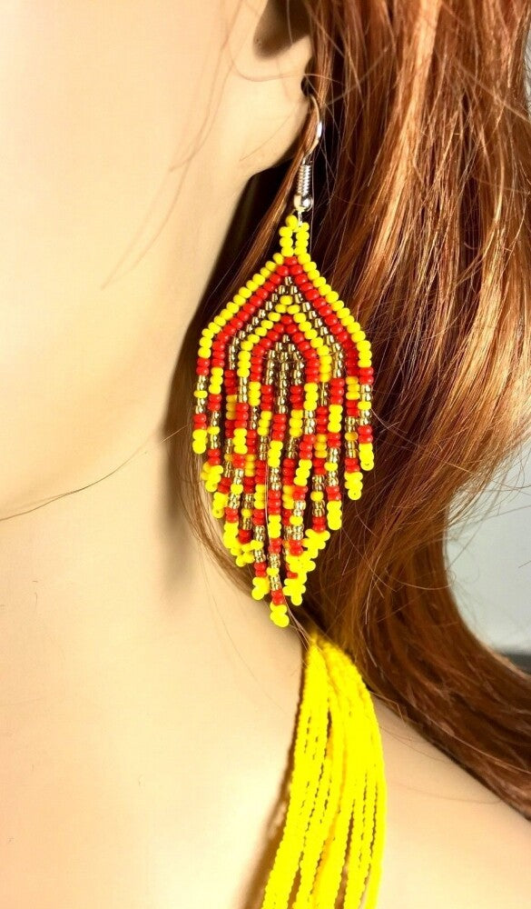 Vibrant Yellow and Red Layered Necklace & Earrings Set