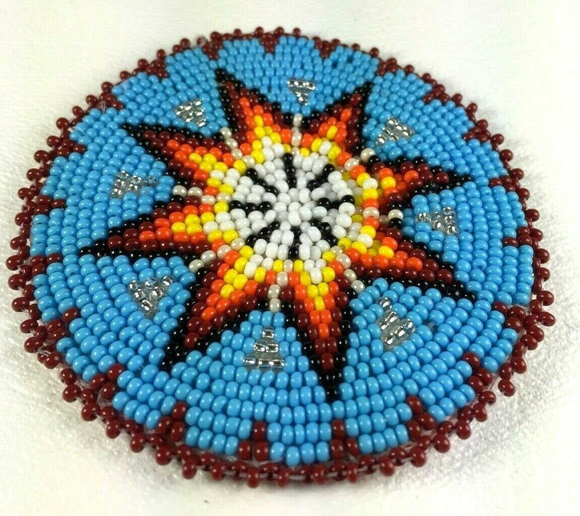 Native Style Handmade Turquoise Blue Star Beaded Appliques Rosette Q53/15