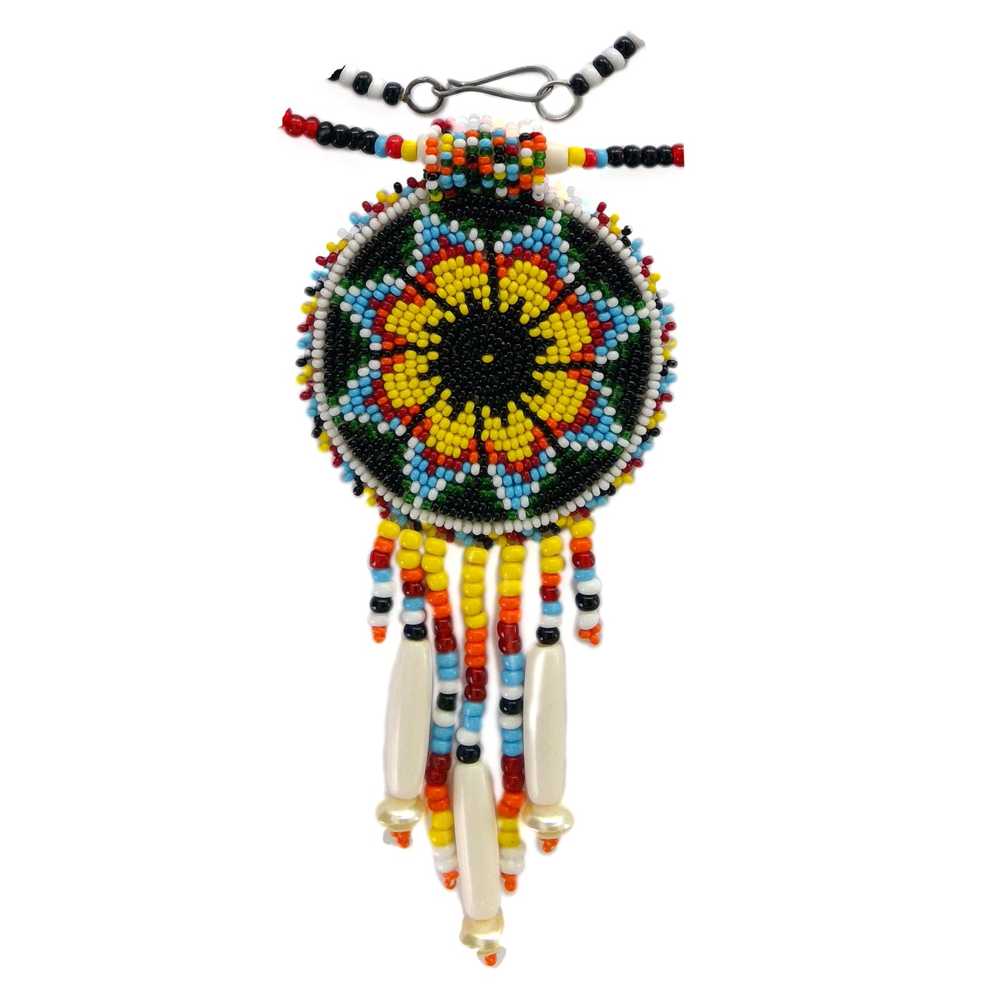 Black Yellow Seed Bead Long Star Medallion Handmade Necklace Earrings Set