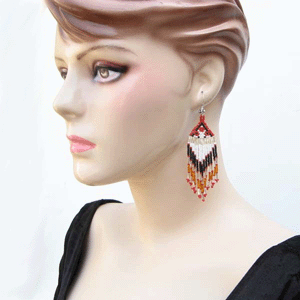 Handmade Beaded Brown White Seed Bead Earrings
