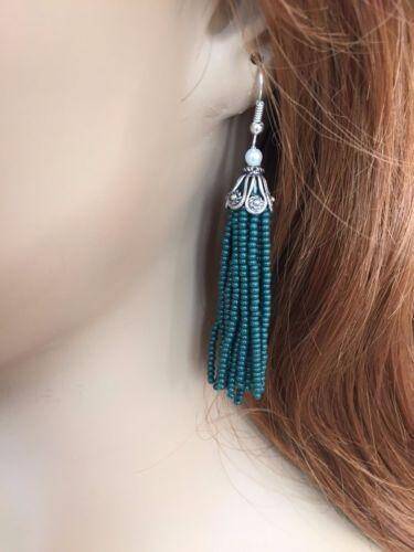 Handmade Beaded Green Fashion Tassel Earrings