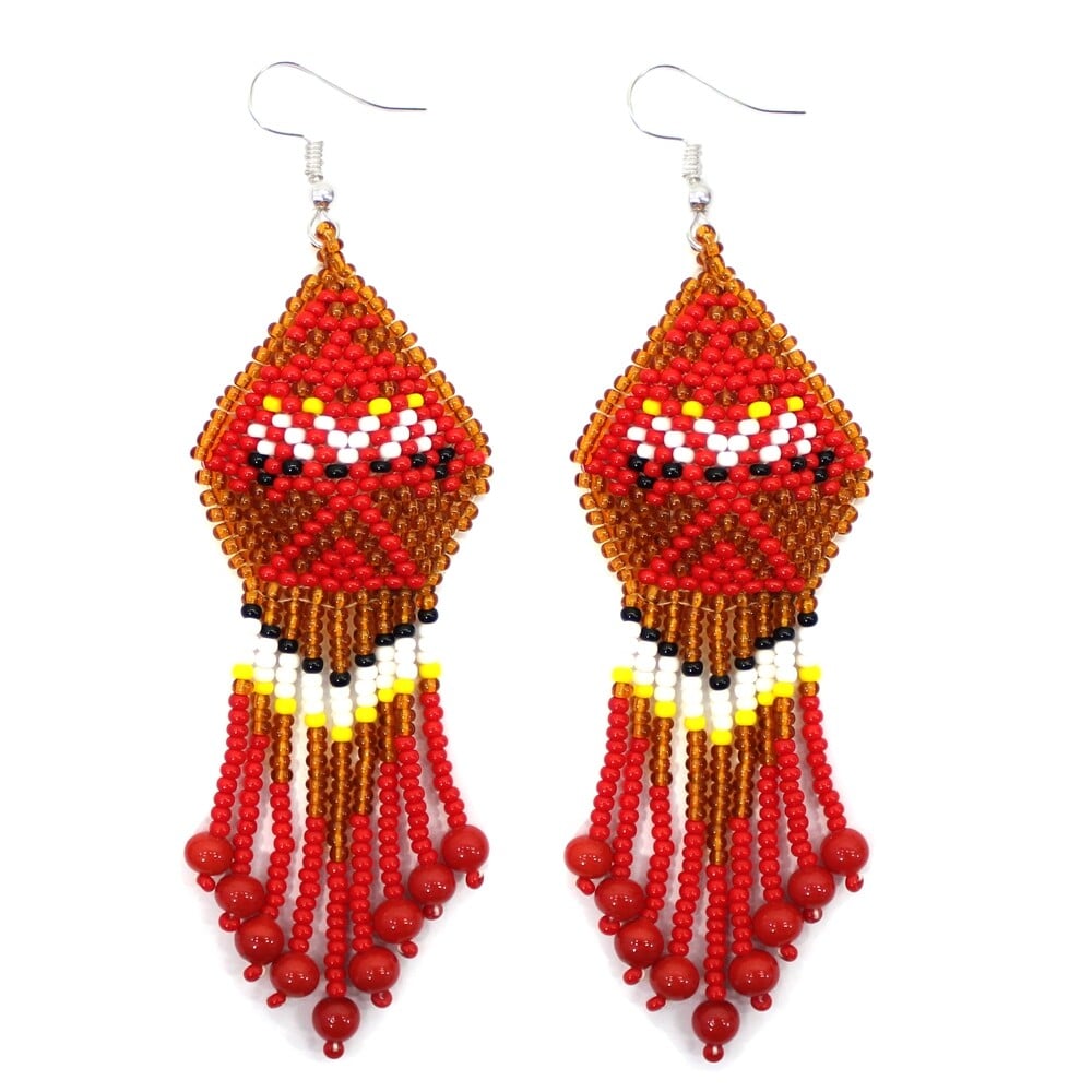 Rustic Brown Eagle Seed Bead Chandelier Earrings