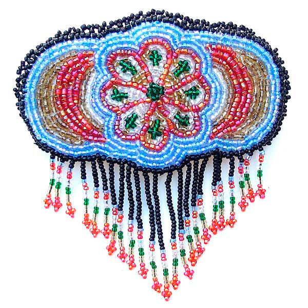 Beaded Barrette French Clip Blue Rossette Fringe Beadwork
