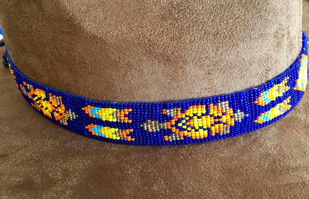 Handmade beaded Turtle Blue Orange Beaded Cowboy Hat Band Belt