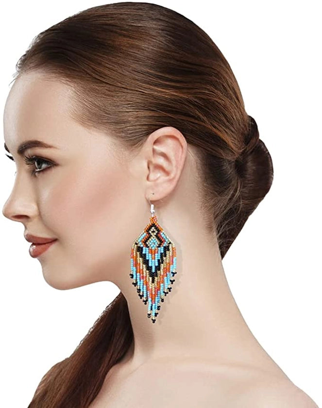 Handmade Beaded Multi Colored Seed Bead Earrings