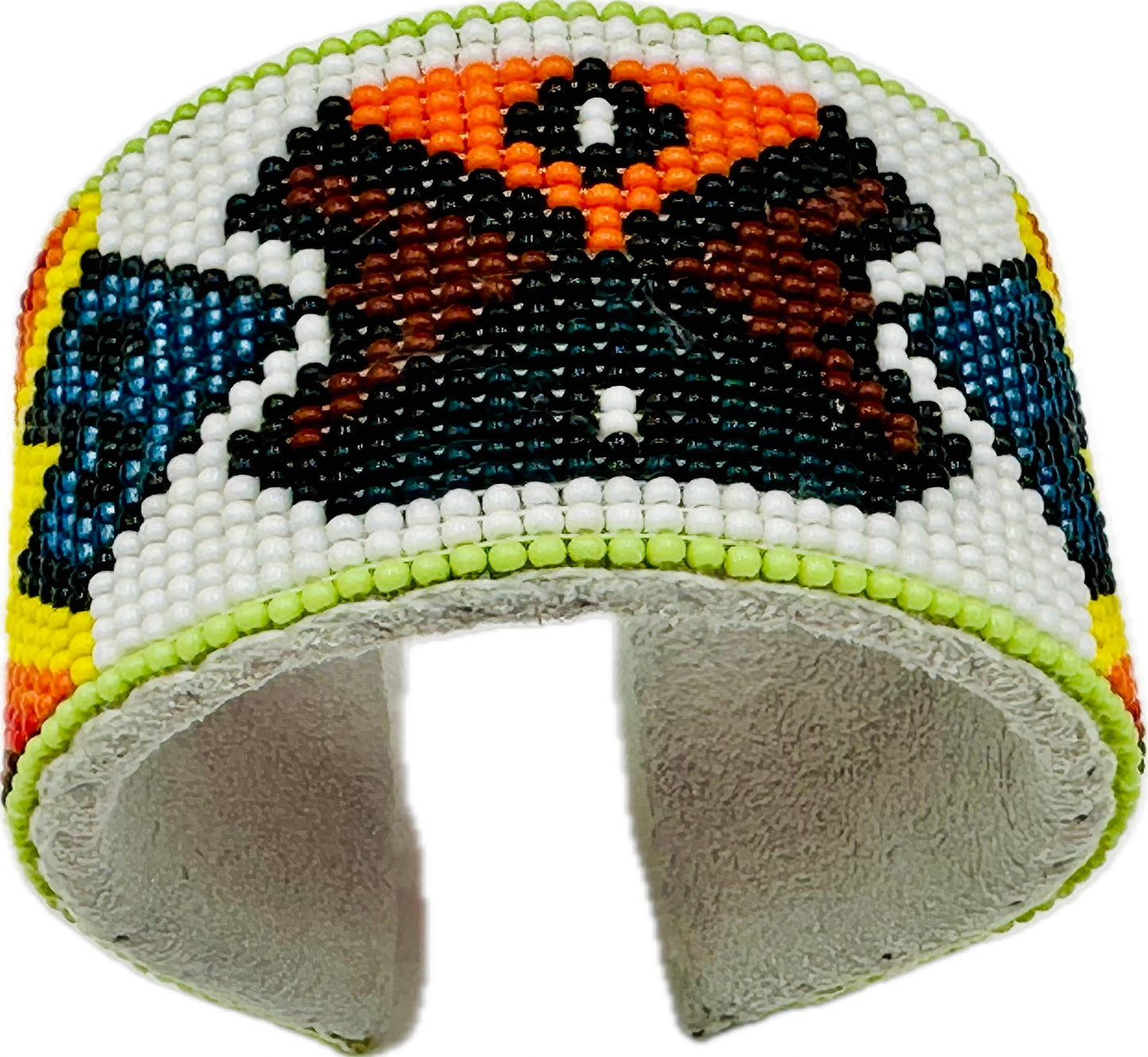 Handmade Beaded White multicolor Leather hard Cuff Bracelet
