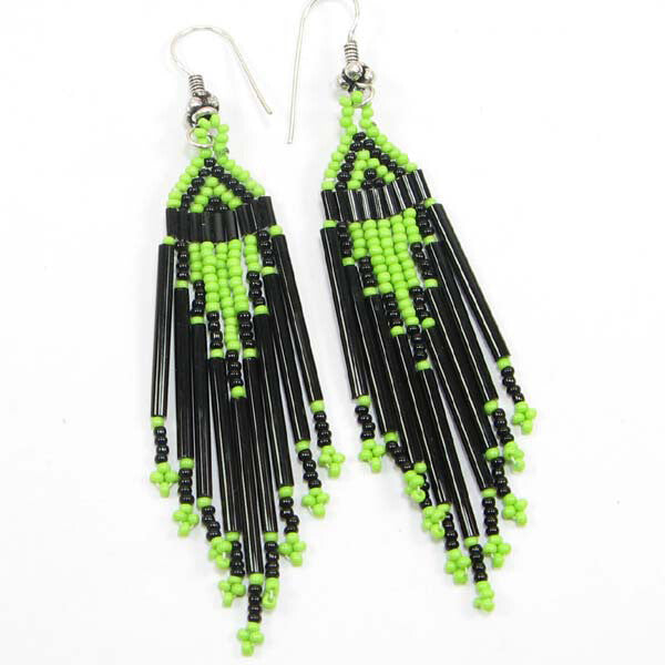 Handmade Beaded Black Seed Bead Bugle Earrings