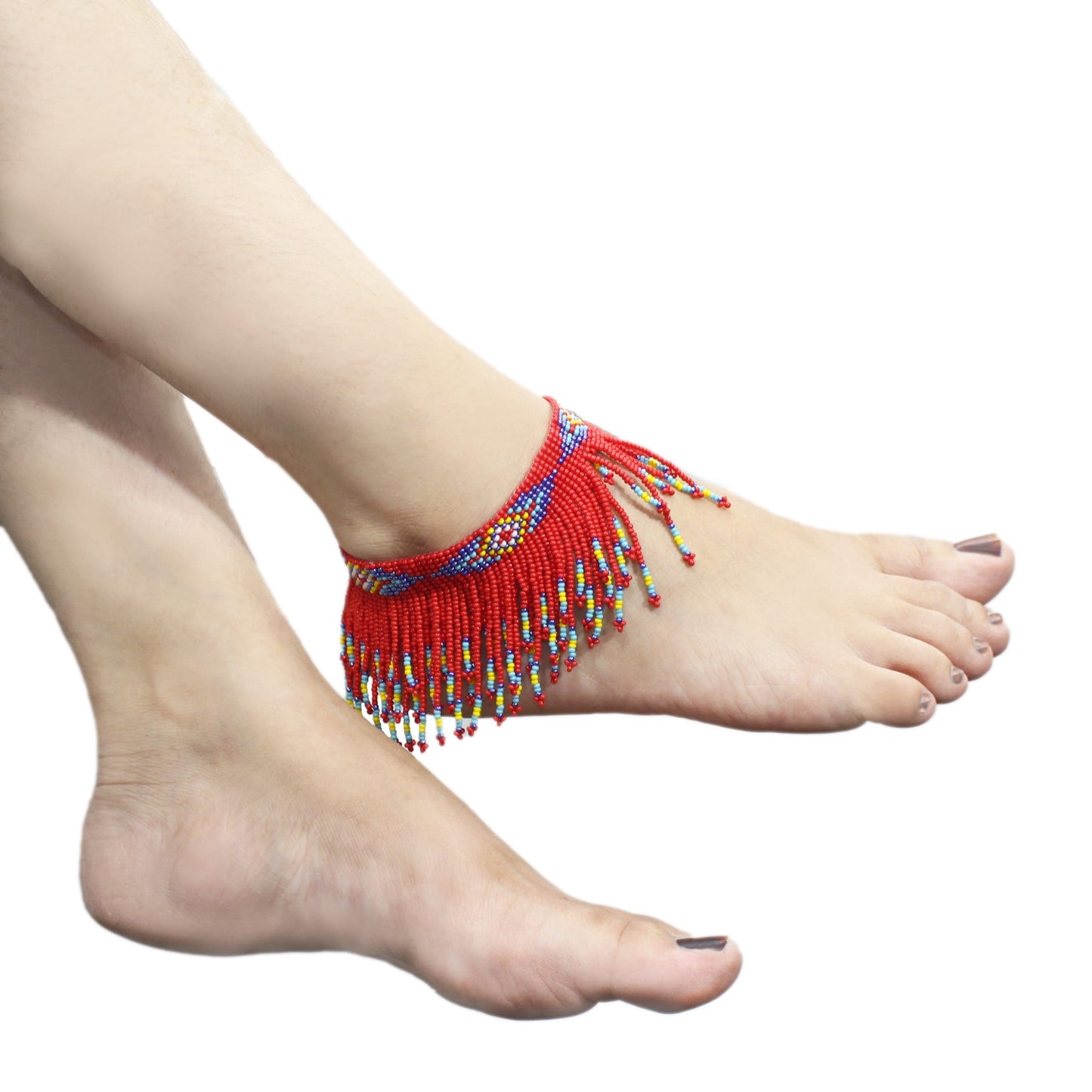 Handmade Beaded Foot Anklet Bohemian for Women Girl Native Southwest Colors Ankle Bracelet (Red)
