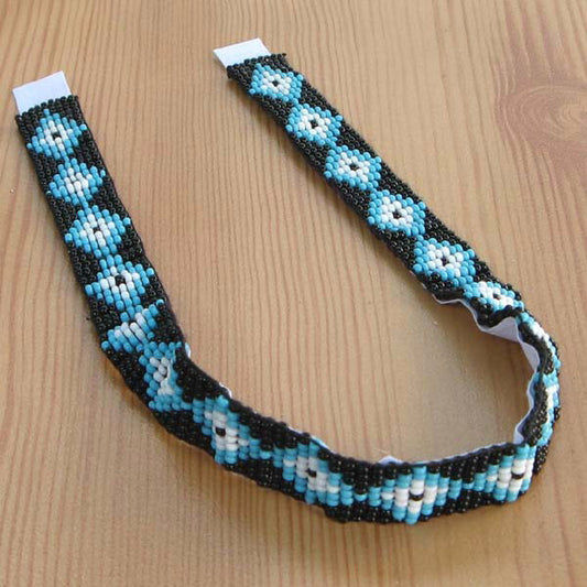12X.5 Blue Black Geometric Handmade Beaded Strip