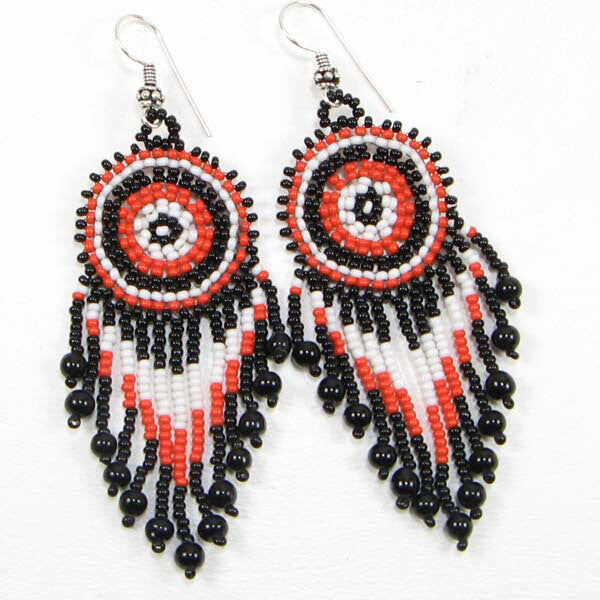 Handmade Beaded Red Black Seed Bead Earrings