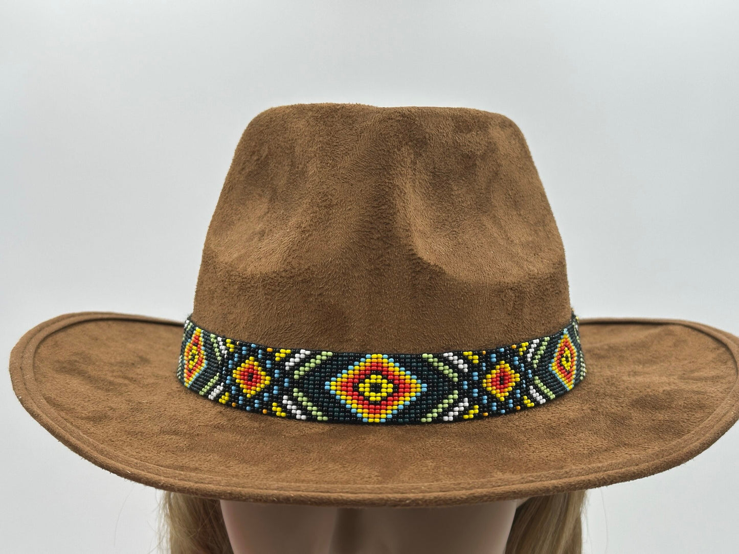 Handmade beaded Black Aztec adjustable Cowboy Rodeo Hatband