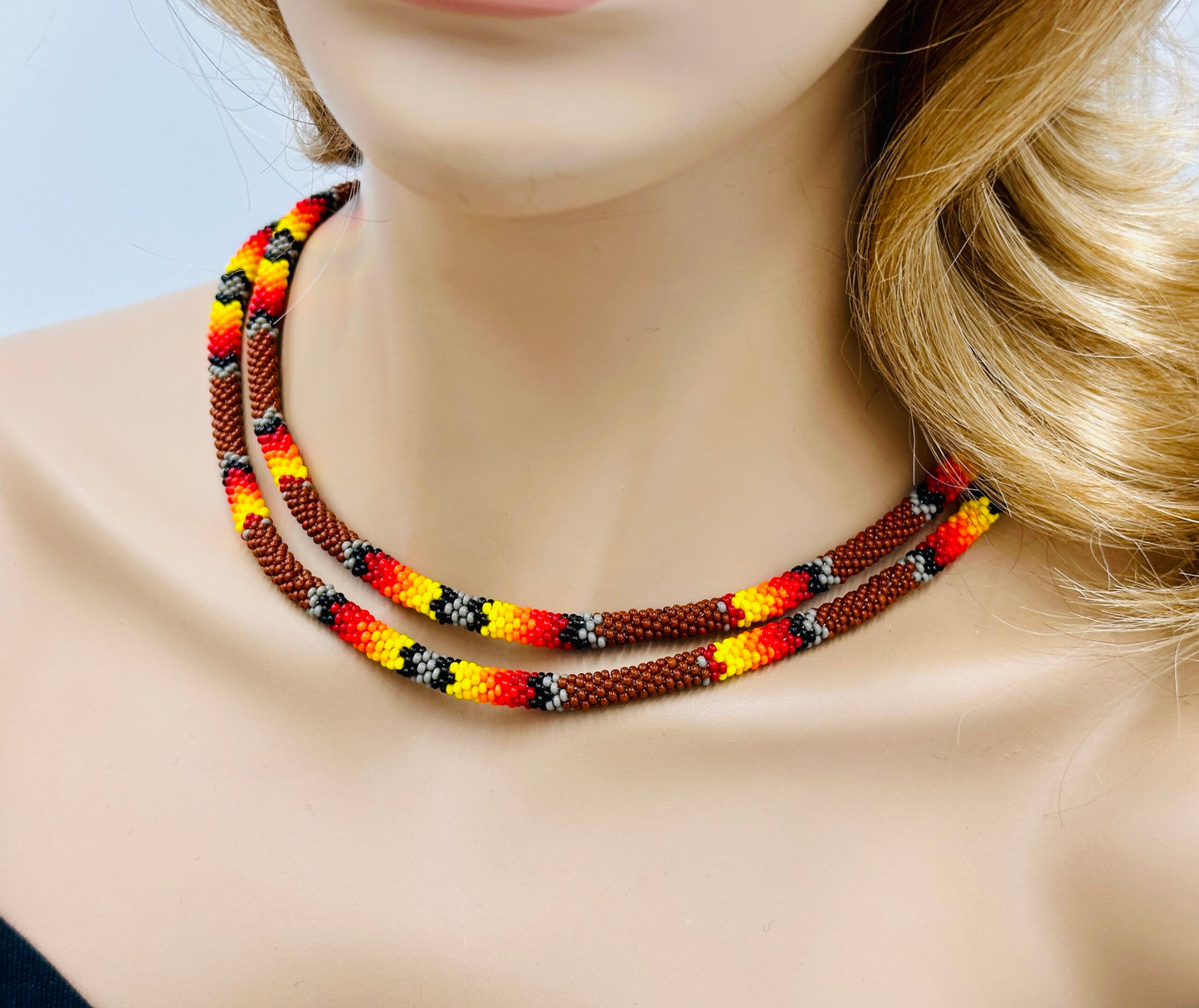 Handmade Beaded Brown Rope double layered necklace