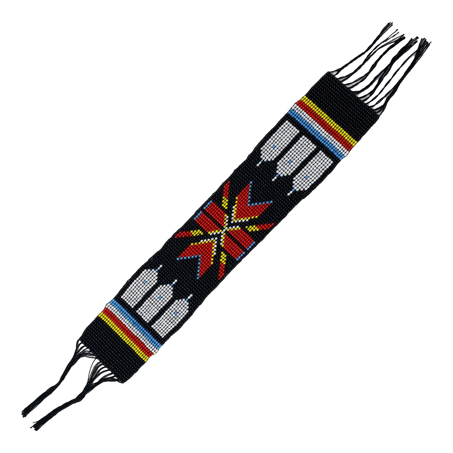 10X2" Black Red White Handmade Art Craft Applique Beaded Strip