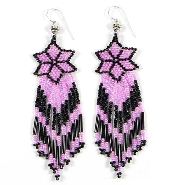 Handmade Beaded Pink Seed Bead Flower Earrings