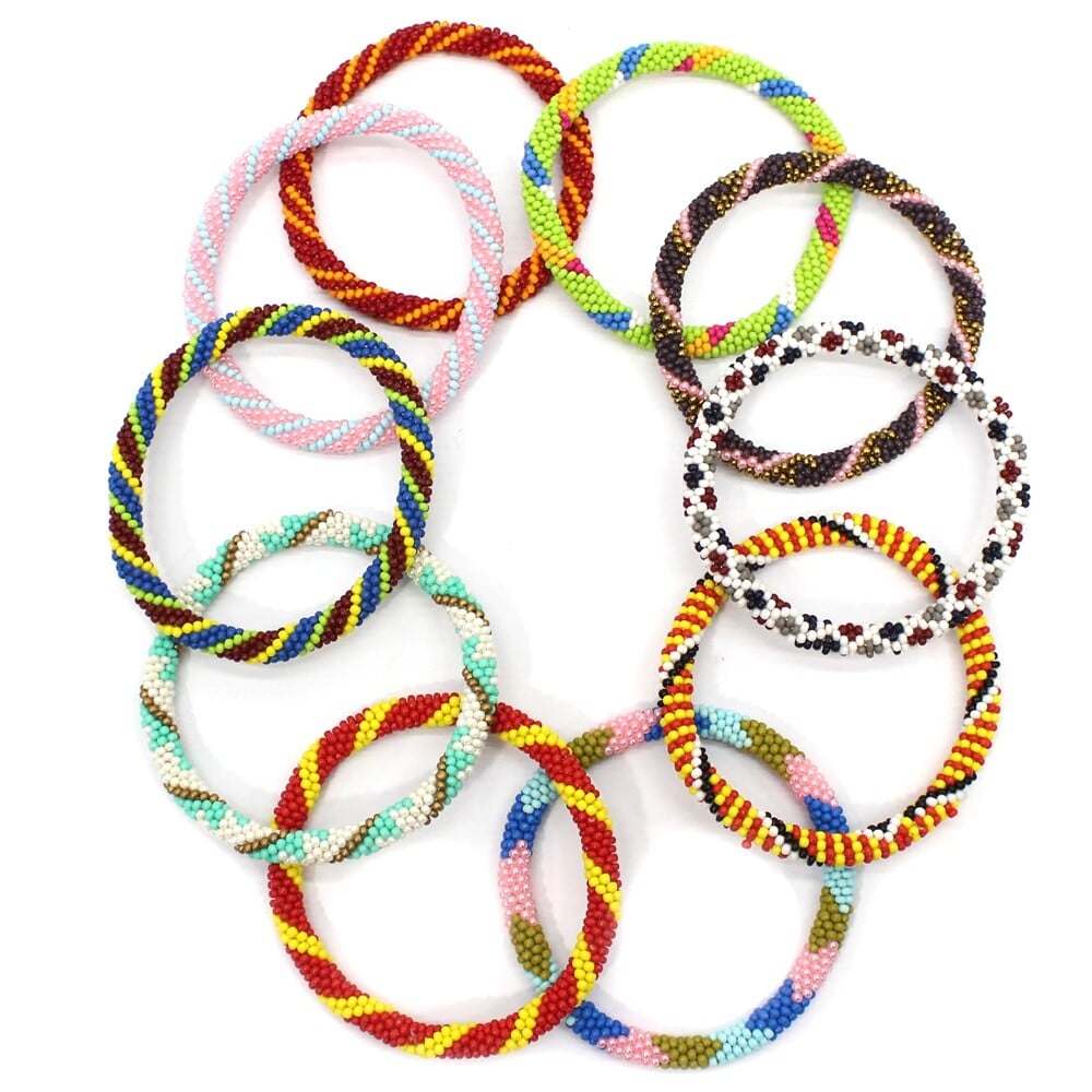Handmade Multi-Color Seed Beaded Crochet Bracelets Set
