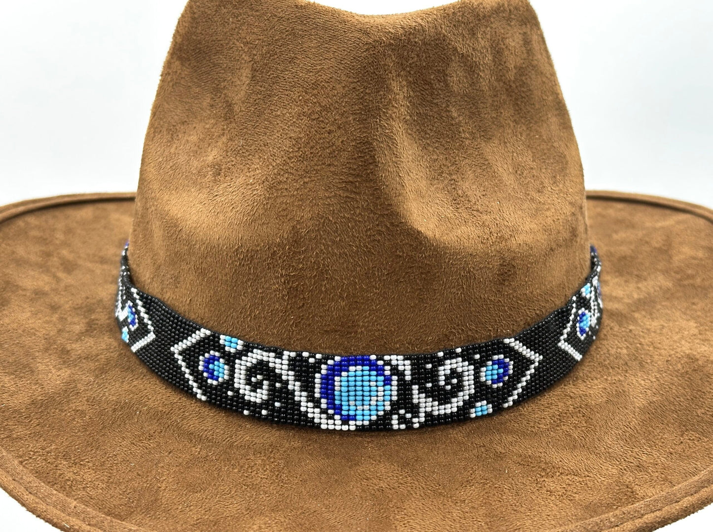 Handmade beaded Black Cyan Blue Cowboy Rhodeo style Hatband