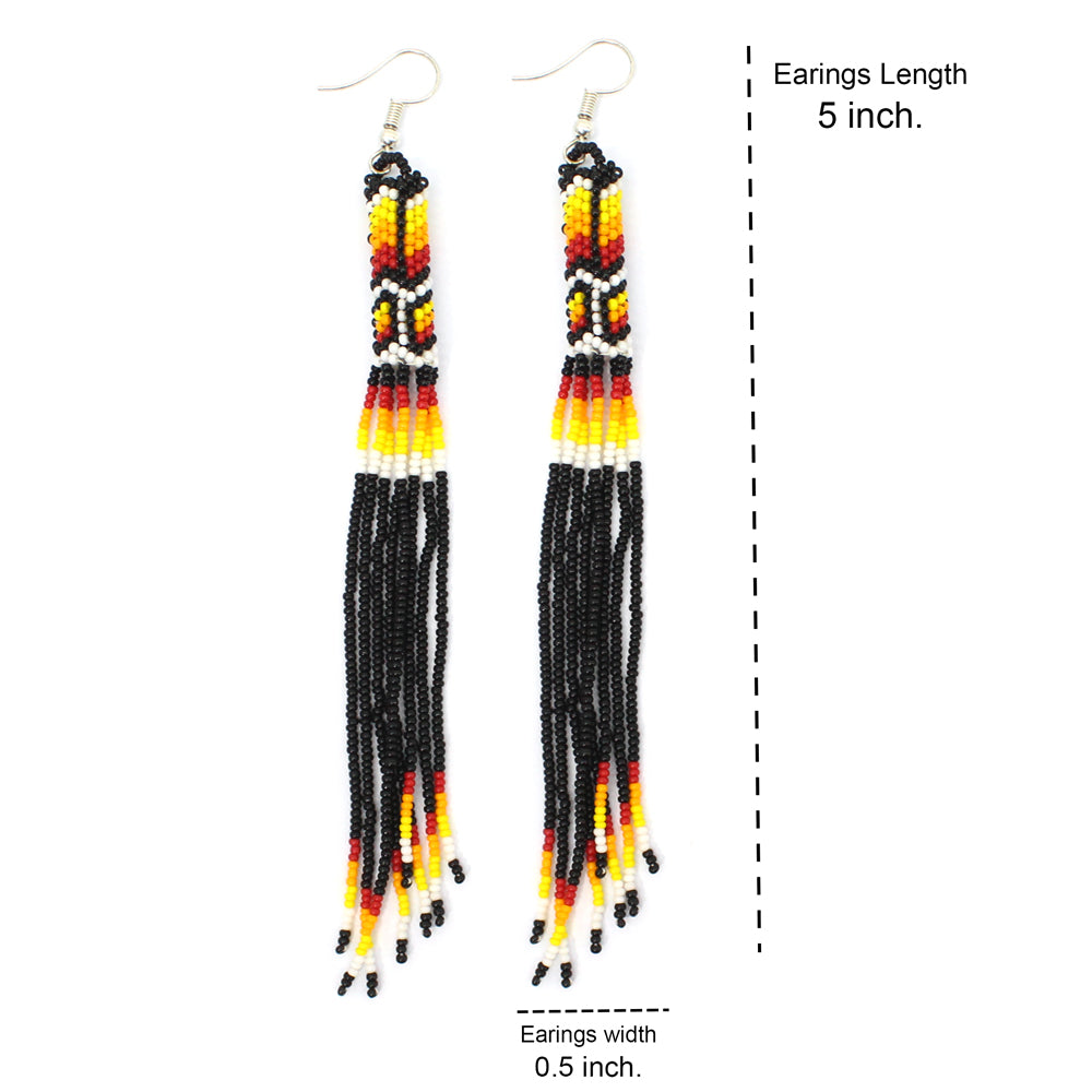 Handmade Beaded Earrings 5 Inch Long - Black
