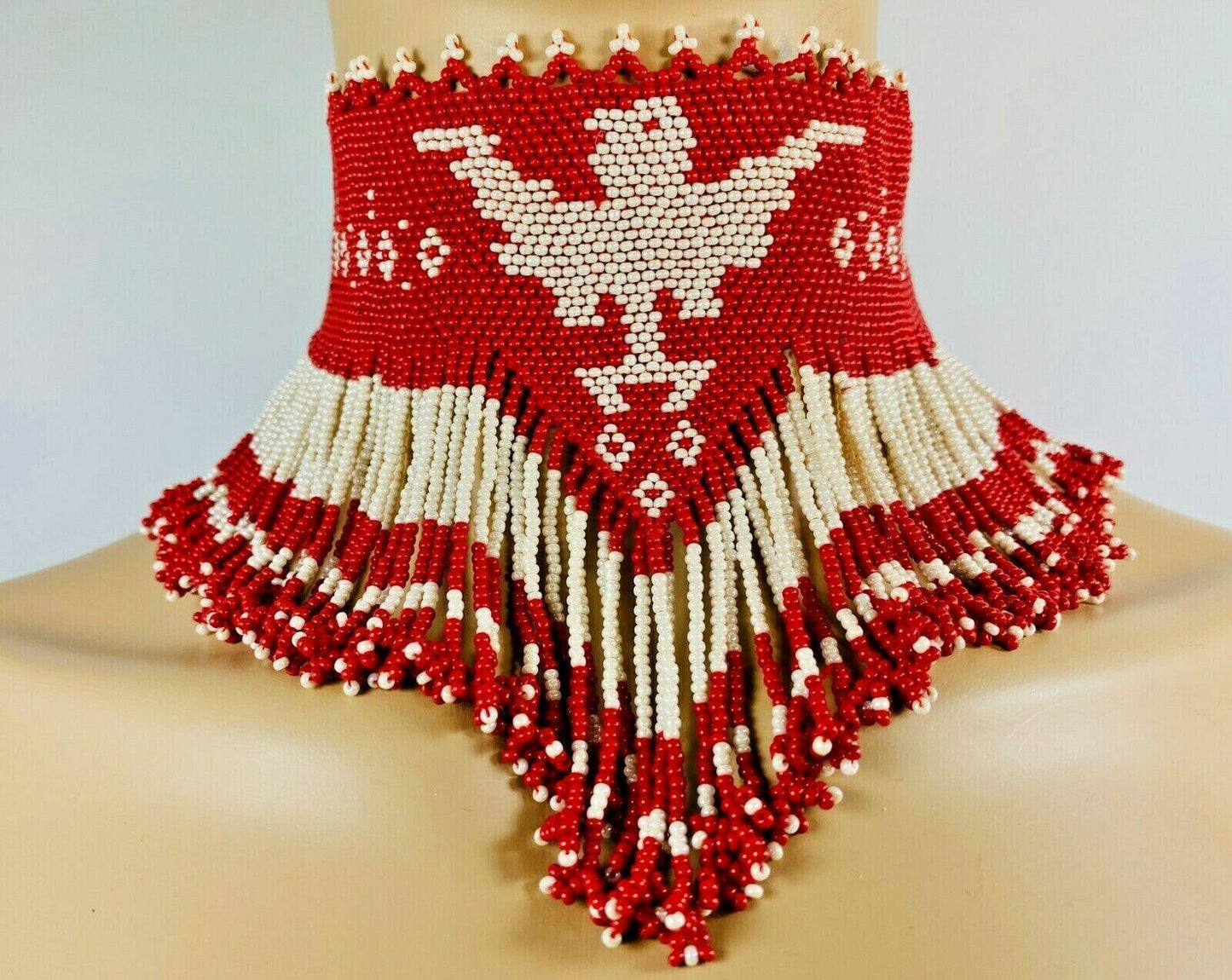 Red & Cream Ethnic Beaded Choker Necklace