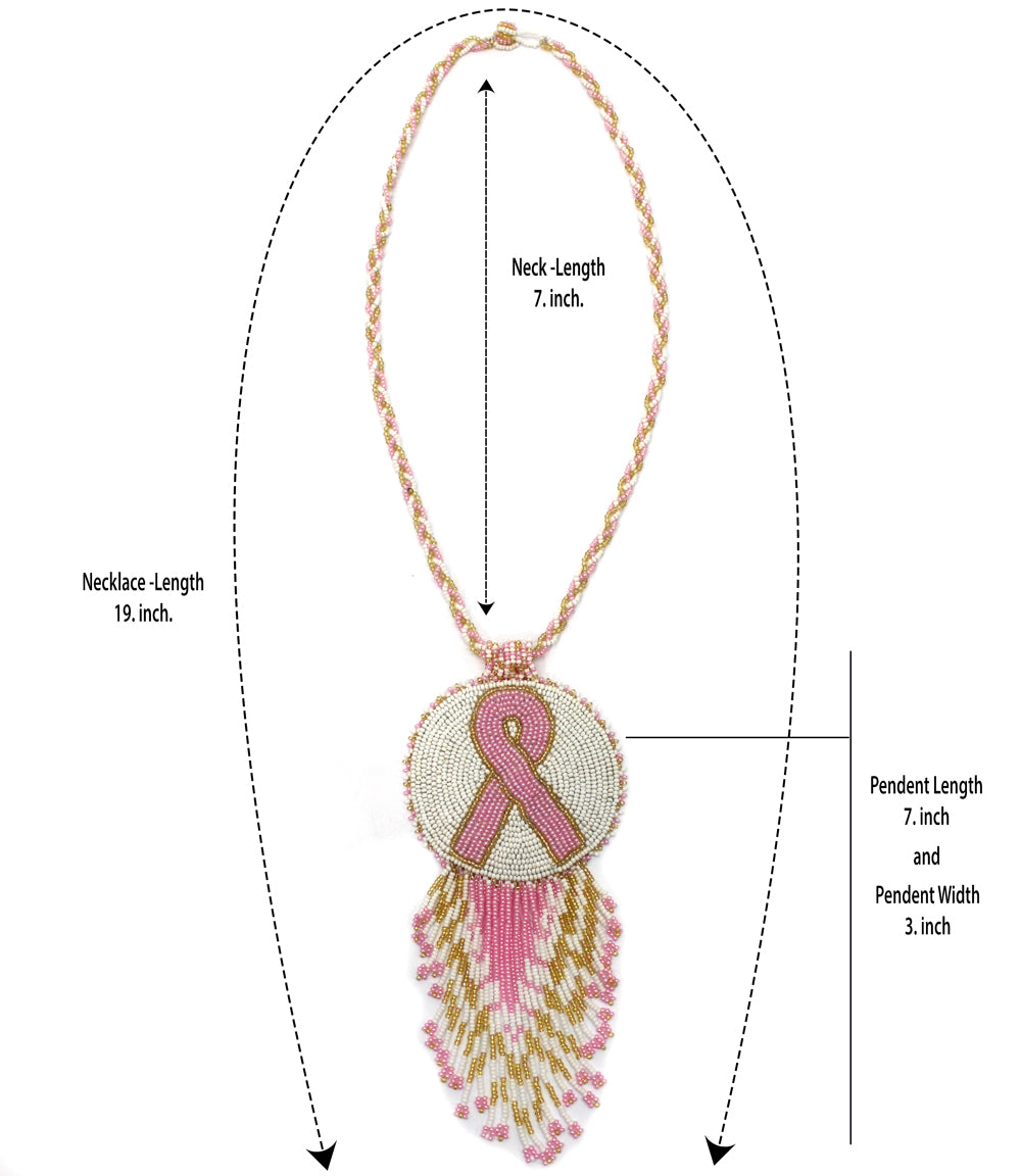 Pink Ribbon Handmade Breast Cancer Awareness Beaded Necklace Earrings Set