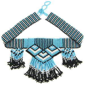 Handmade Beaded Blue Choker Necklace Earrings Set