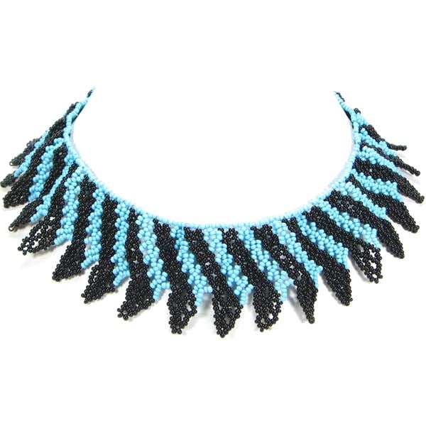 Handmade beaded Cyan Blue Black Seed Bead Choker Necklace