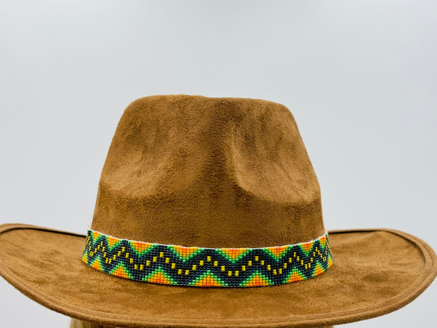 Handmade beaded Green Orange adjustable Cowboy Rodeo Hatband