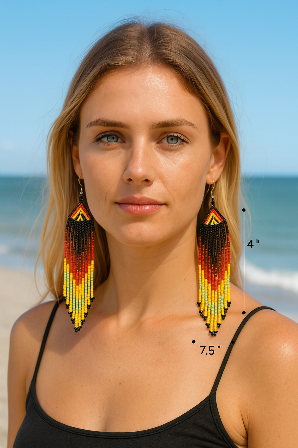Vibrant Black and Red Beaded Native Style Dangle Earrings