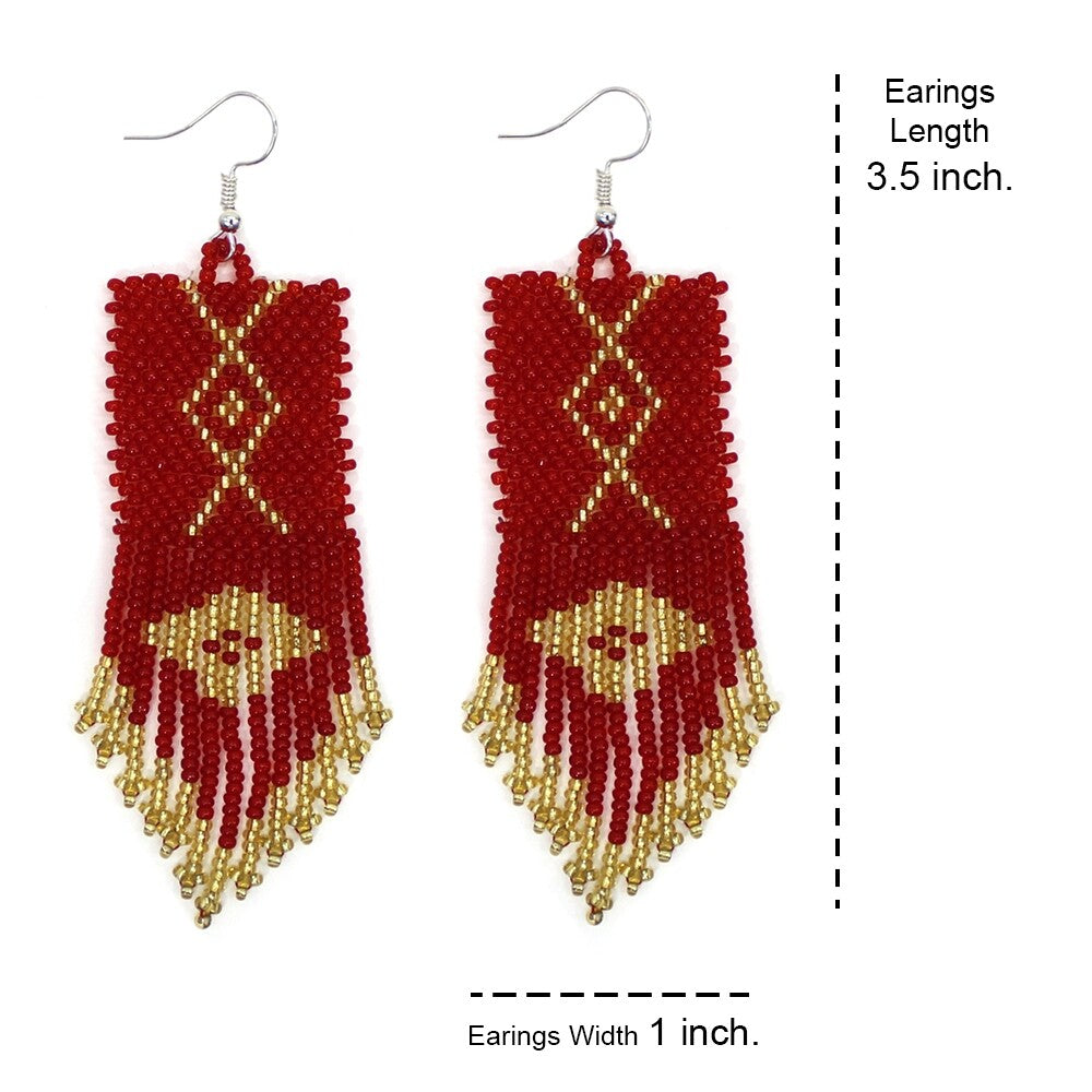 Red Gold Seed Beads Beaded Native Style Earrings
