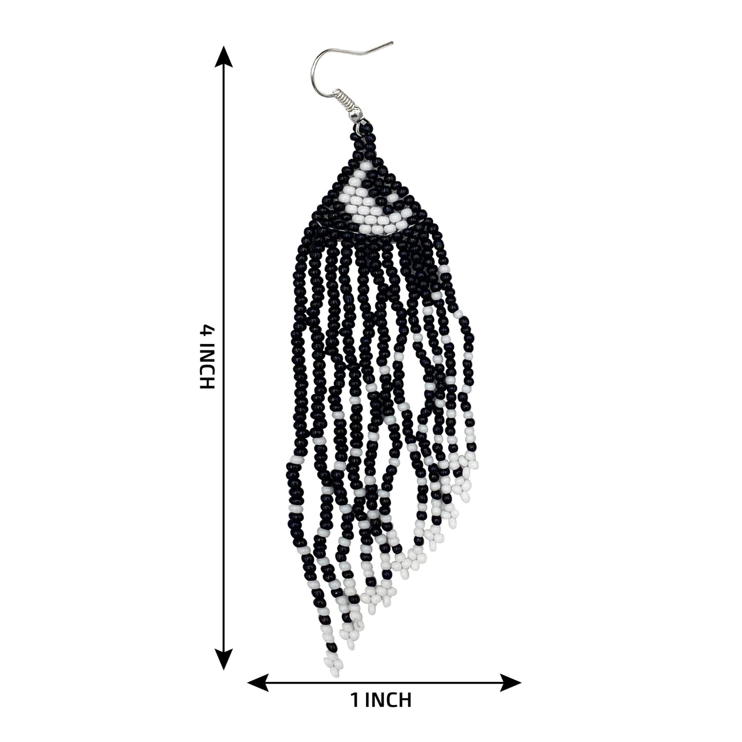 Elegant Black and White Beaded Fringe Earrings