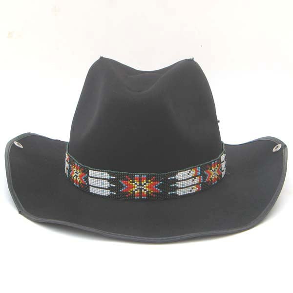Black Red White Seed Beaded Cowboy Hat Band Belt Feather Beadwork