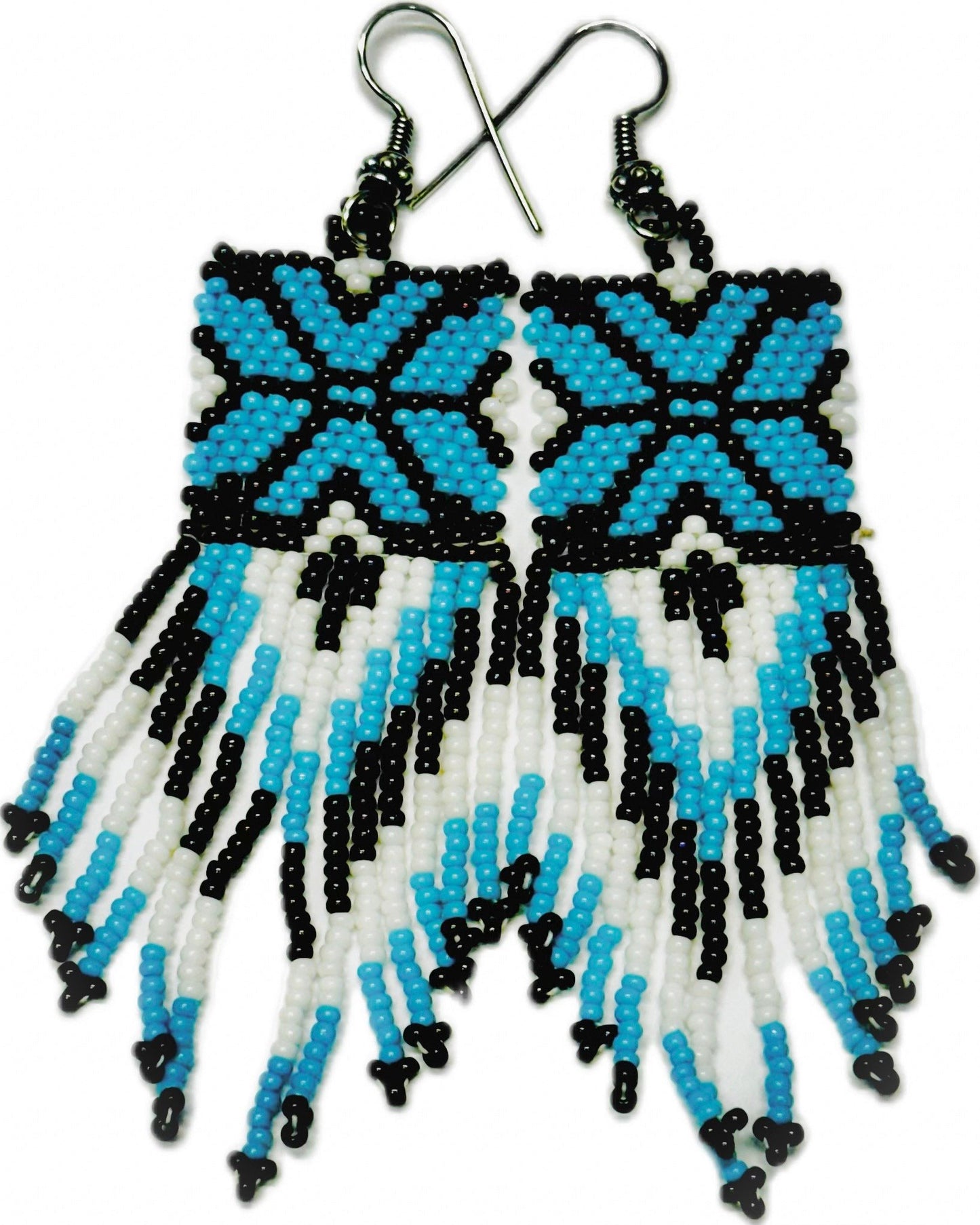 Handmade beaded Cyan Blue Black drop dangle earrings