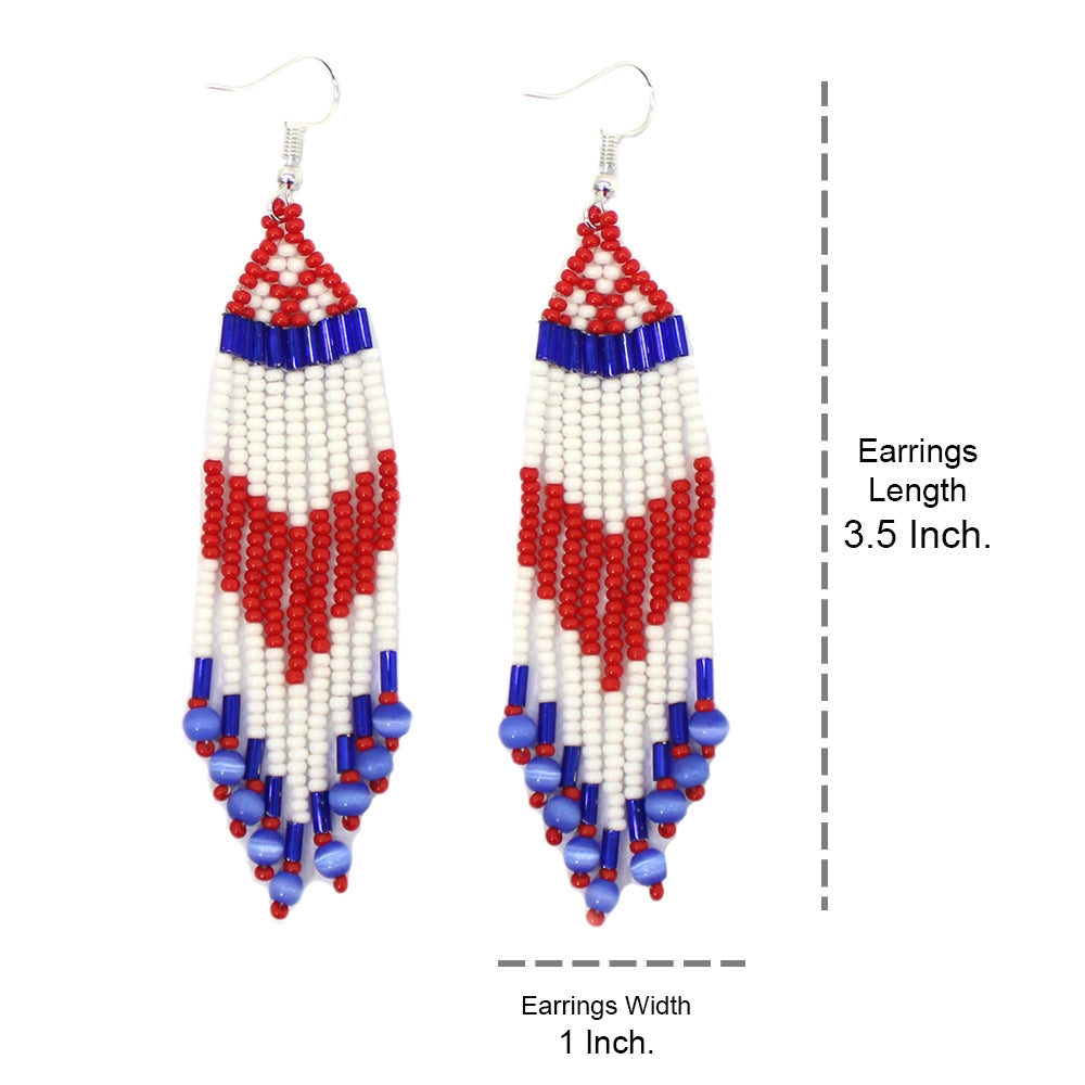 Handmade Beaded Patriotic Red Blue And White Earrings