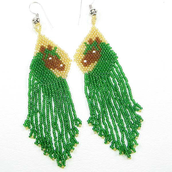 Green Brown Beaded Horse Beadwork Earrings
