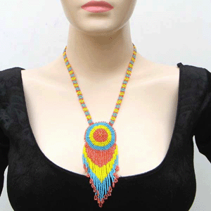 Vibrant Blue Orange Beaded Medallion Necklace