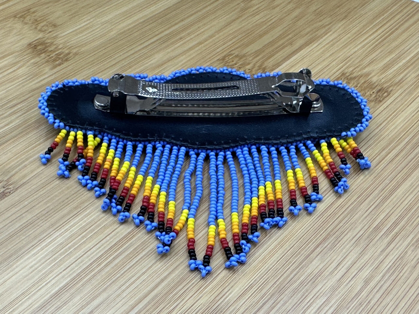 Handmade beaded Lavender, Black Native style fringe French barrette