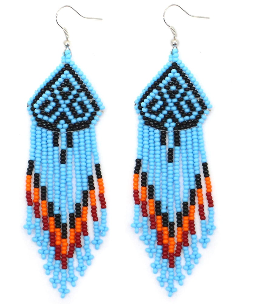 Blue Black Handmade Beaded Chandelier Earrings